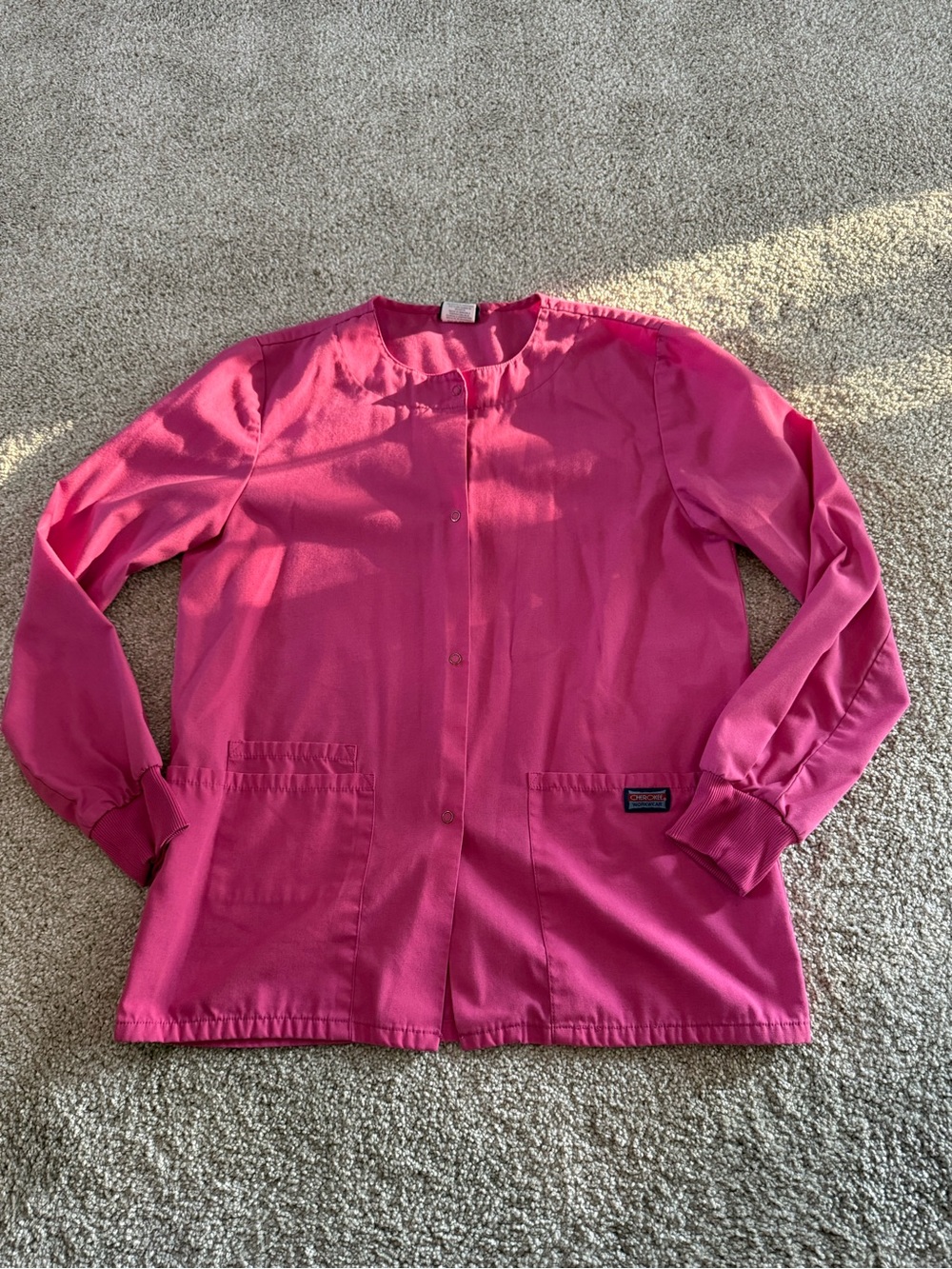 Cherokee Workwear Snap Front Scrub Jacket in Shocking Pink size XXS